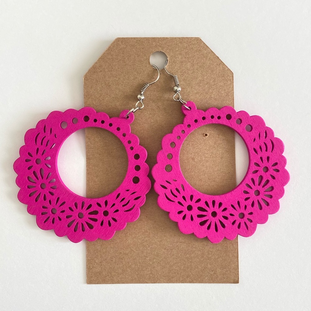 3 for $25 Hot Pink Wood Earrings! NEW